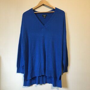 Lord & Taylor Long True Blue V-Neck High Low Knit Sweater